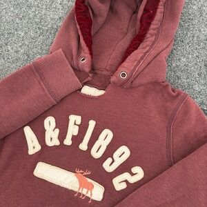 Abercrombie & Fitch Hoodie Medium Red Vintage Y2K Applique Logo Pullover 2000s